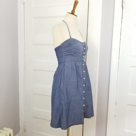J Crew Chambray Button Front Halter Dress, Size XS - Picture 7 of 13